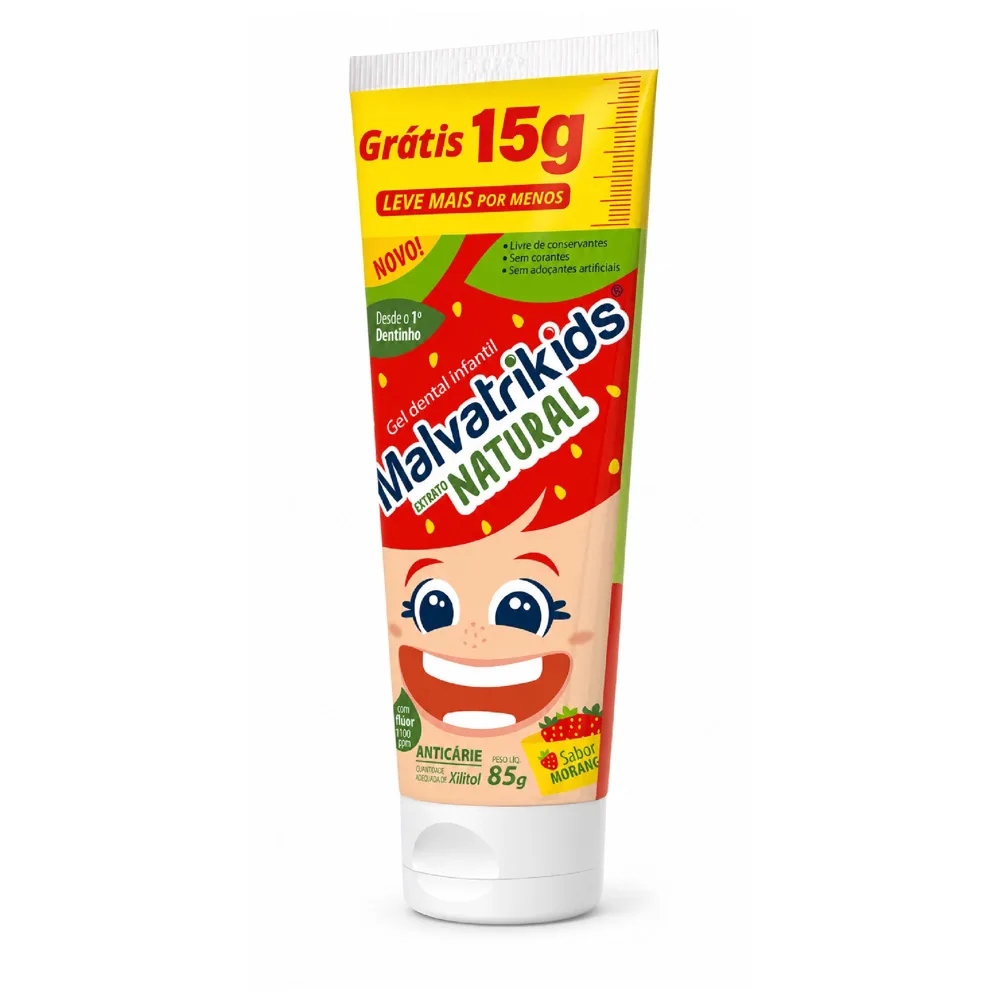 Gel Dental Malvatrikids Extrato Natural Morango 85g
