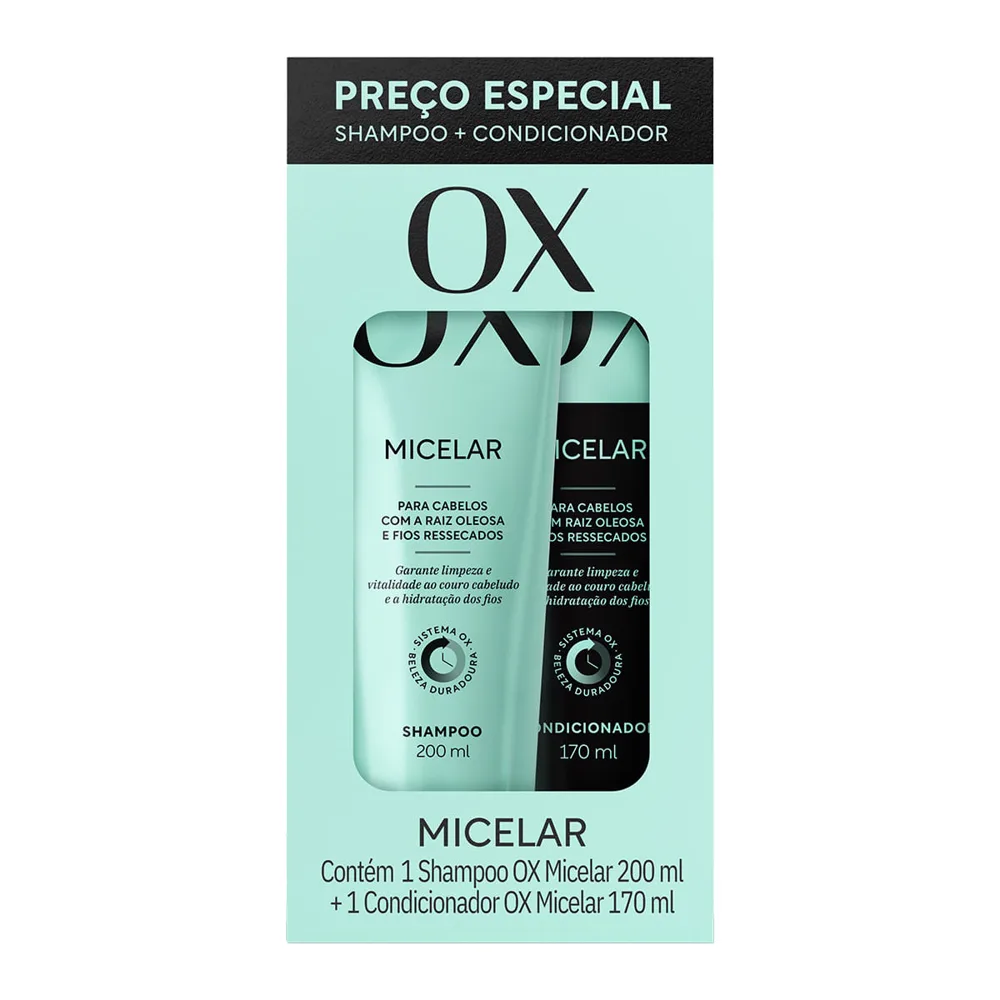 Kit Shampoo OX Micelar 200ml 1 Unidade + Condicionador OX Micelar 170ml 1 Unidade