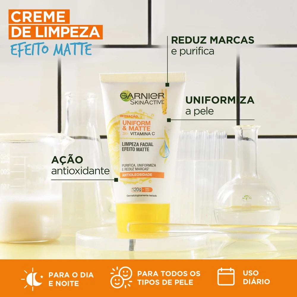 Sabonete Líquido Facial Garnier SkinActive Uniform & Matte com Vitamina C Antioleosidade 120g