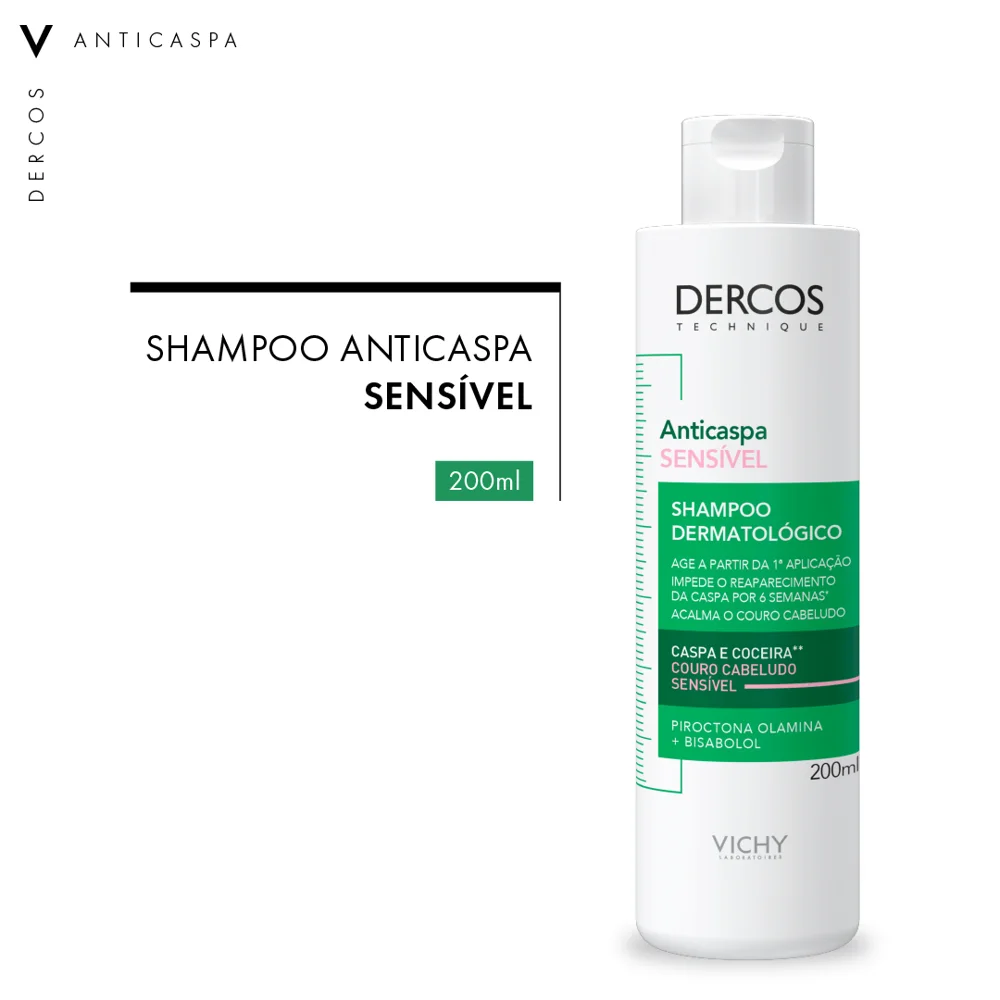 Shampoo Anticaspa Vichy Dercos Dermatológico Couro Cabeludo Sensível 200ml