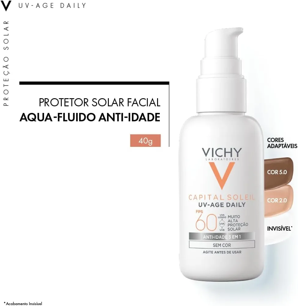 Protetor Solar Facial Vichy Capital Soleil UV-Age Dayly FPS60 Anti Idade 3 em 1 Sem Cor 40g