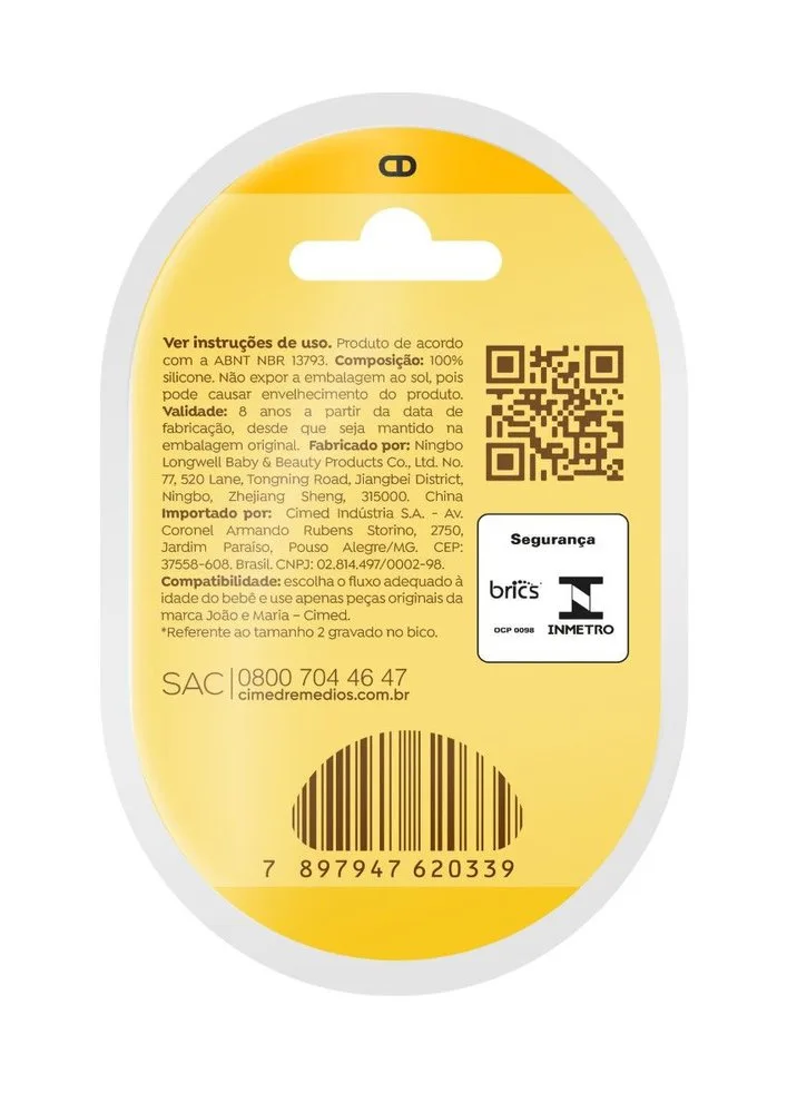 Bico para Mamadeira João e Maria Fluxo Médio +3meses Silicone 1 Unidade