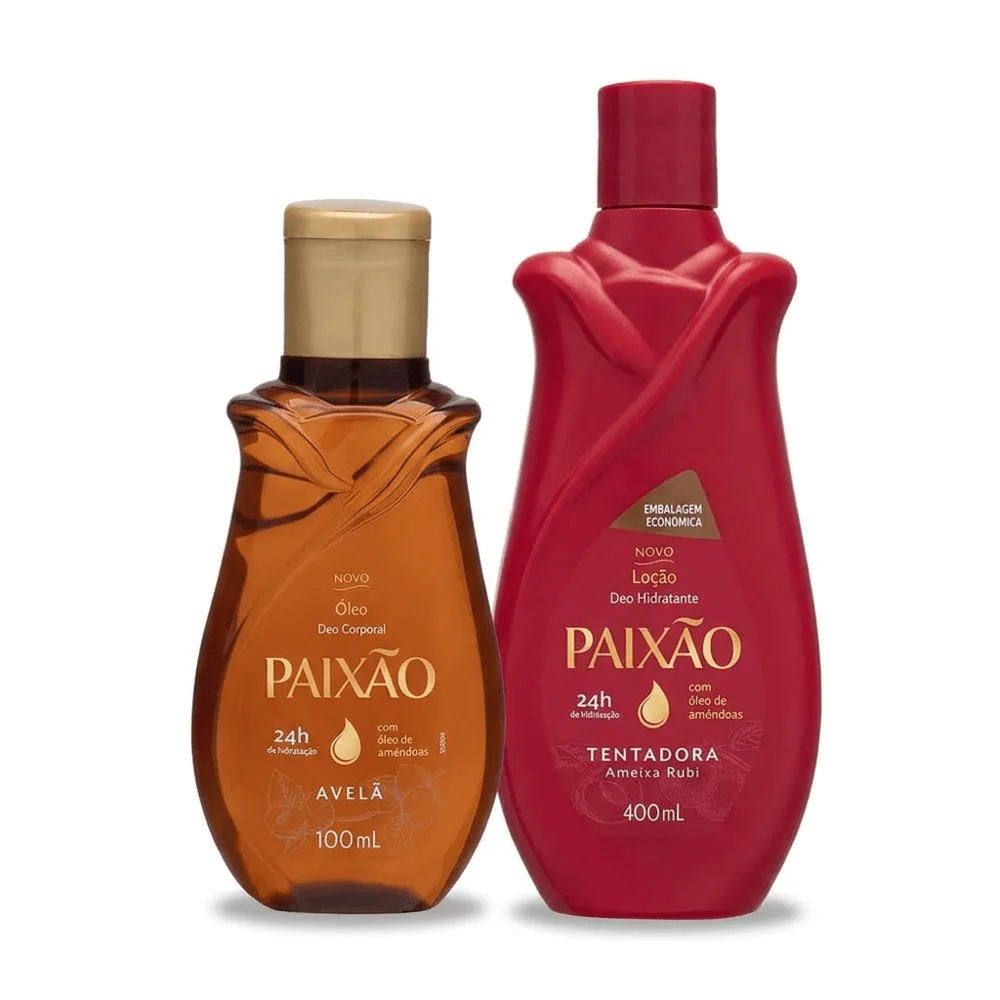 Kit Paixão Hidratação Corporal Óleo Corporal Amêndoas e Avelã 100ml + Loção Hidratante Tentadora Ameixa e Rubis 400ml