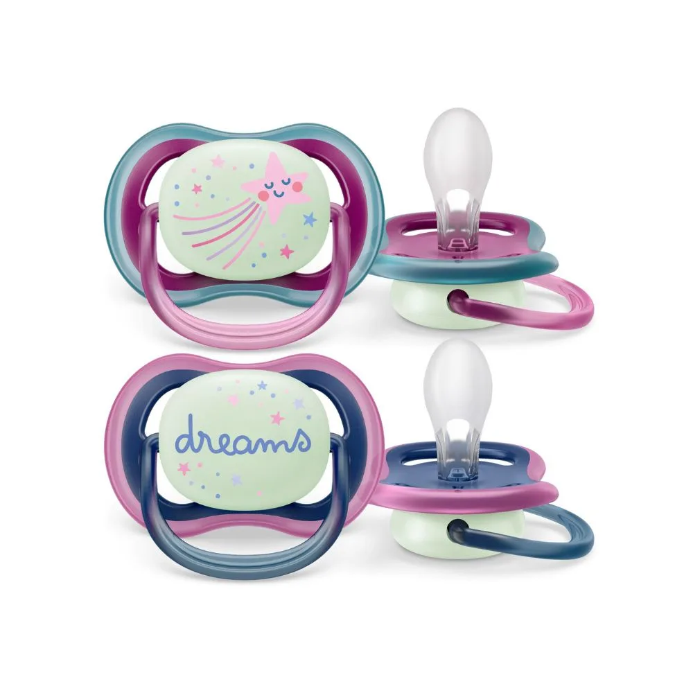 Chupeta Philips Avent Ultra Air Nigthtime +6 meses Azul e Rosa 2 Unidades