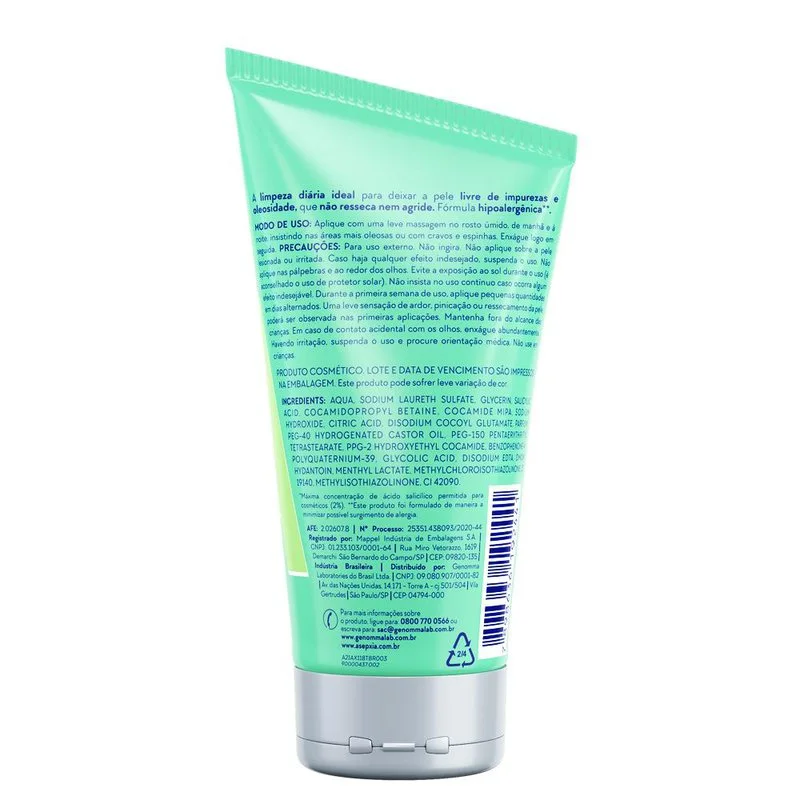 Sabonete Líquido Facial Asepxia Carvão Detox Purificante Pele Mista e Oleosa 150ml