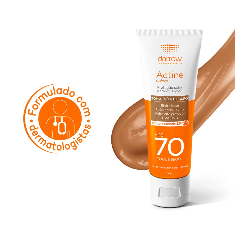 Protetor Solar Facial Darrow Actine Colors Toque Seco FPS70 Cor Pele Morena Mais 40g