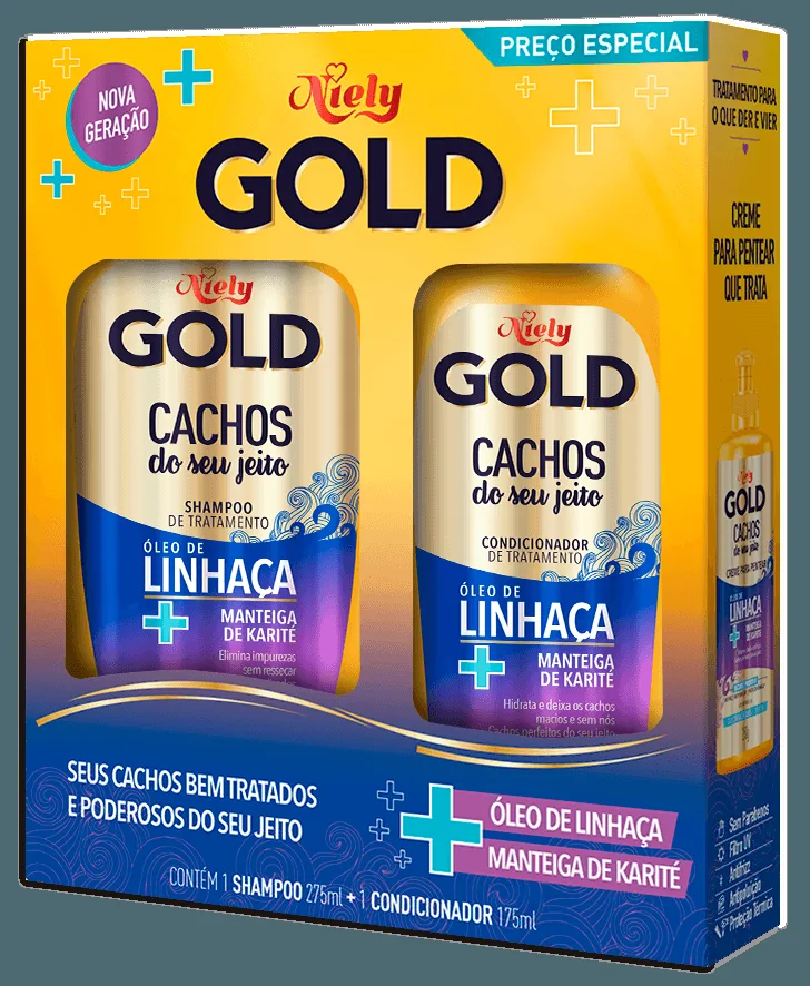 Kit Shampoo Niely Gold Cachos do Seu Jeito 275ml 1 Uni + Condicionador Niely Gold Cachos do Seu Jeito 175ml 1 Uni