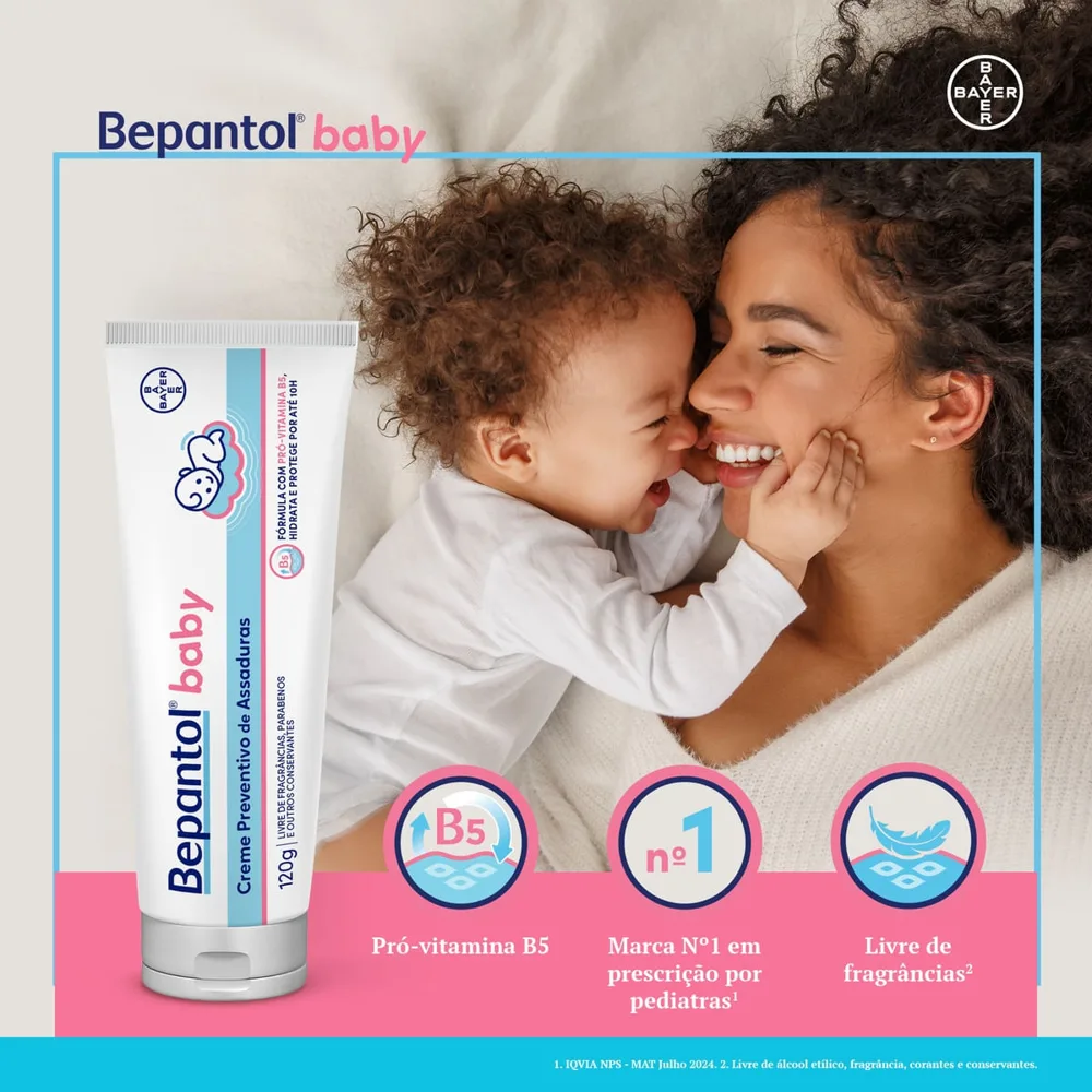Creme Preventivo de Assaduras a Bepantol Baby com Pró-Vitamina B5 Hipoalergênico Recém-Nascido 120g