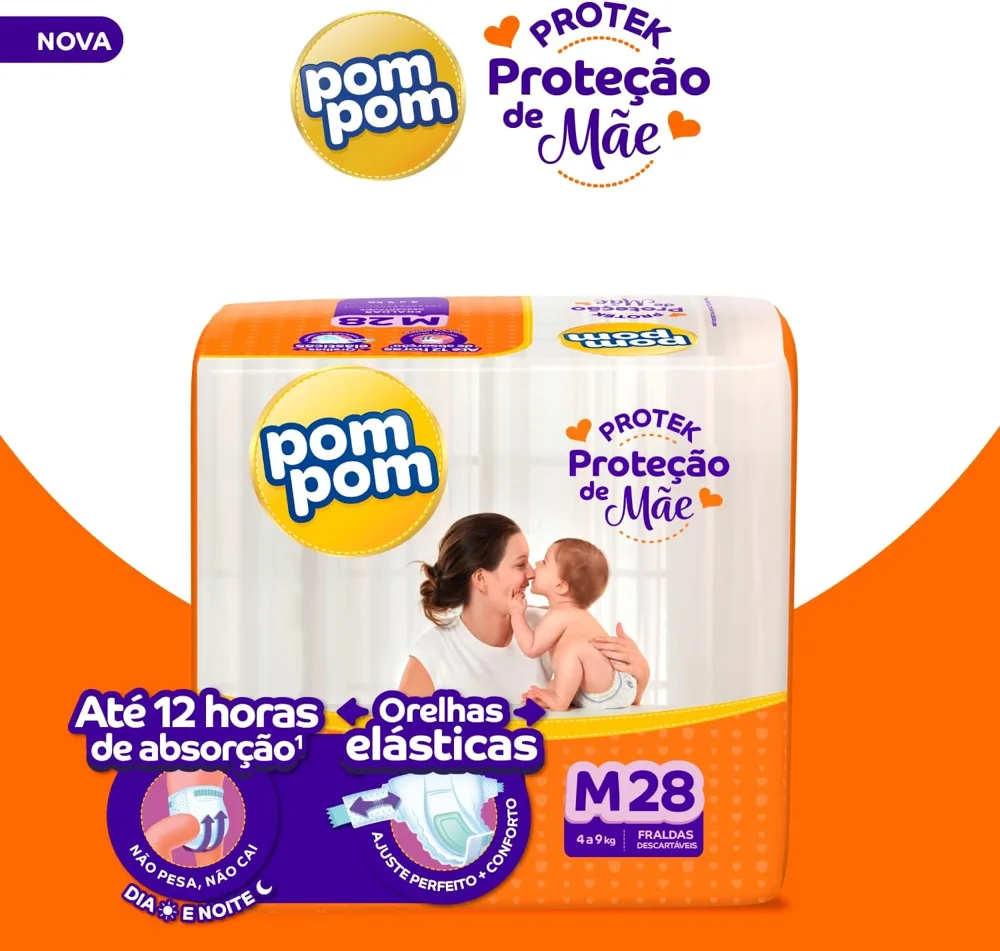 Fralda Pom Pom Protek Proteção de Mãe M 28 Unidades