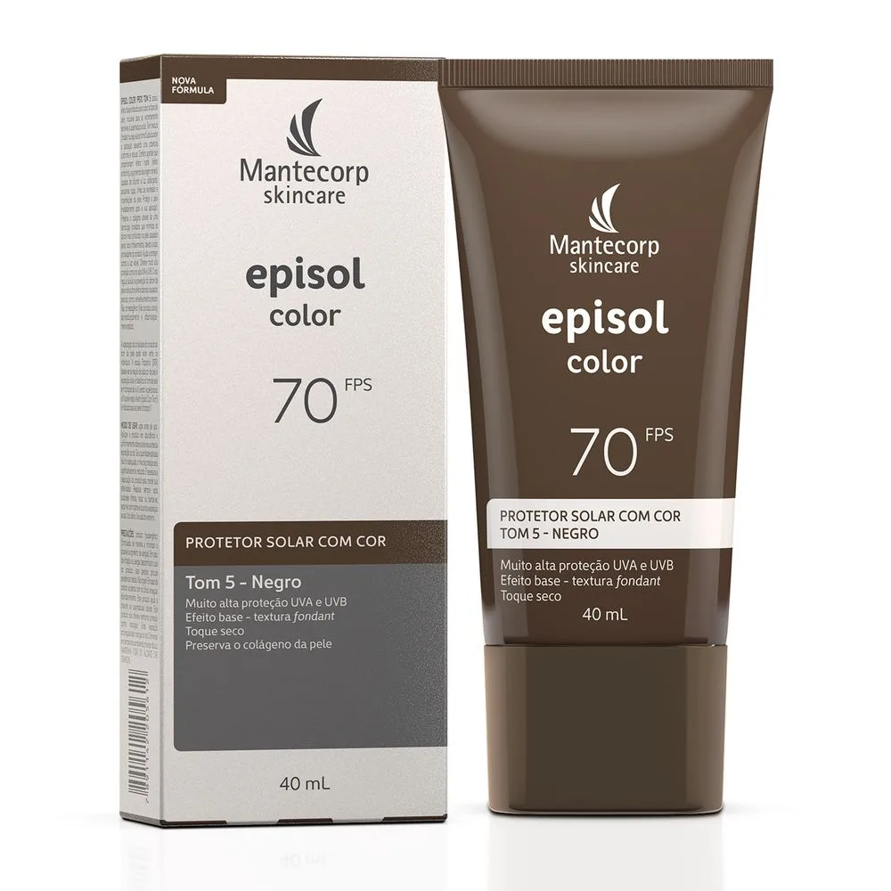 Protetor Solar Facial Episol Color Toque Seco FPS70 Tom 5 Negro 40ml