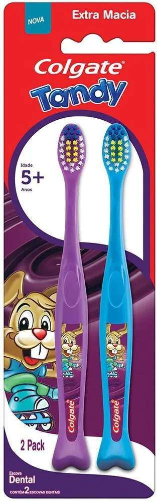 Escova Dental Infantil Colgate Tandy Cerdas Extra Macias +5 anos 2 Unidades