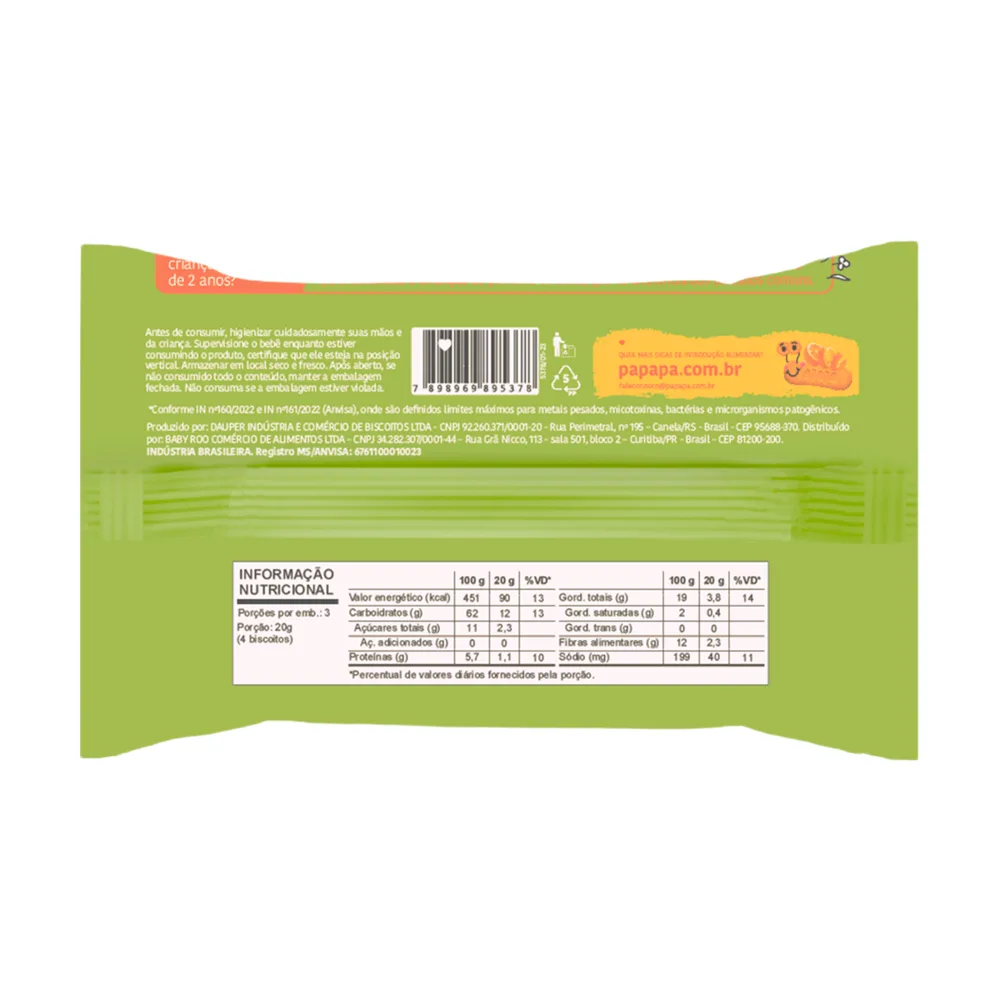 Biscoito Infantil Papapá Biscotti Sabor Laranja e Cenoura Sem Açúcar +10meses 60g