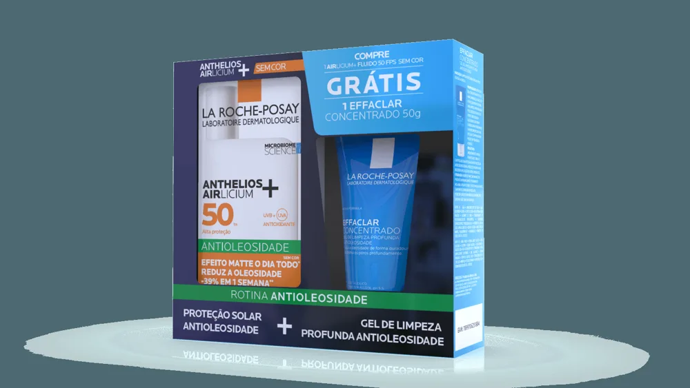 Kit Protetor Solar Facial La Roche-Posay Anthelios Airlicium+ Fluido FPS50 Sem Cor 40g 1 Unidade + Gel de Limpeza Effaclar Concentrado 50g 1 Unidade