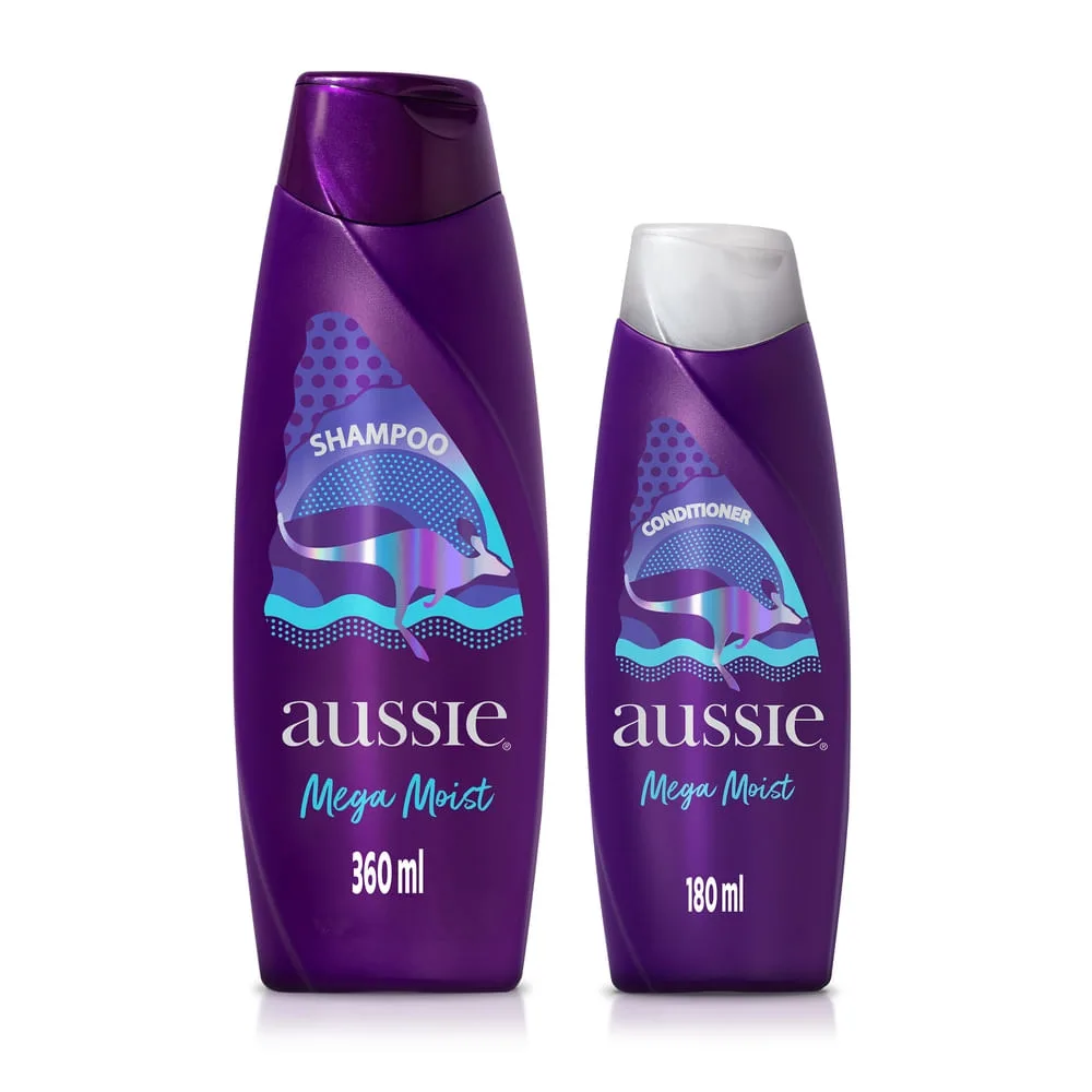 Kit Shampoo Aussie Mega Moist 360ml 1 Unidade + Condicionador Aussie Mega Moist 180ml 1 Unidade