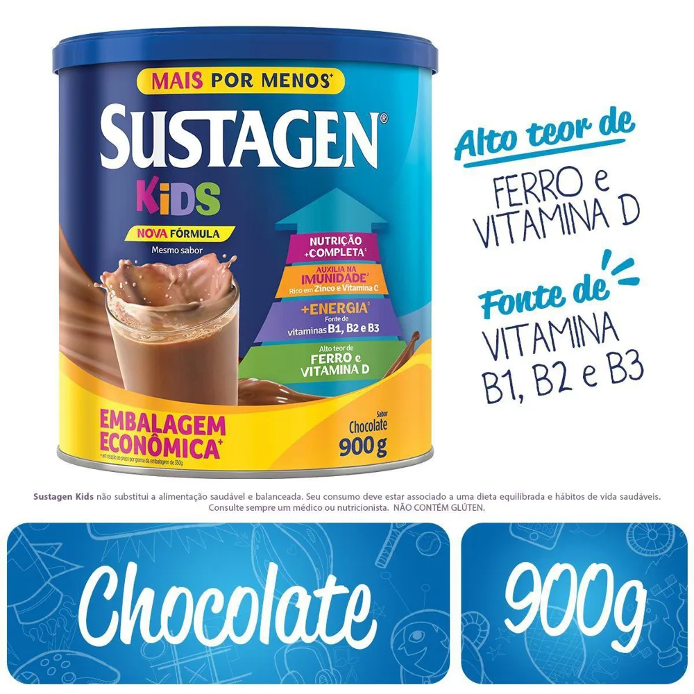 Complemento Alimentar Infantil Sustagen Kids Sabor Chocolate 900g