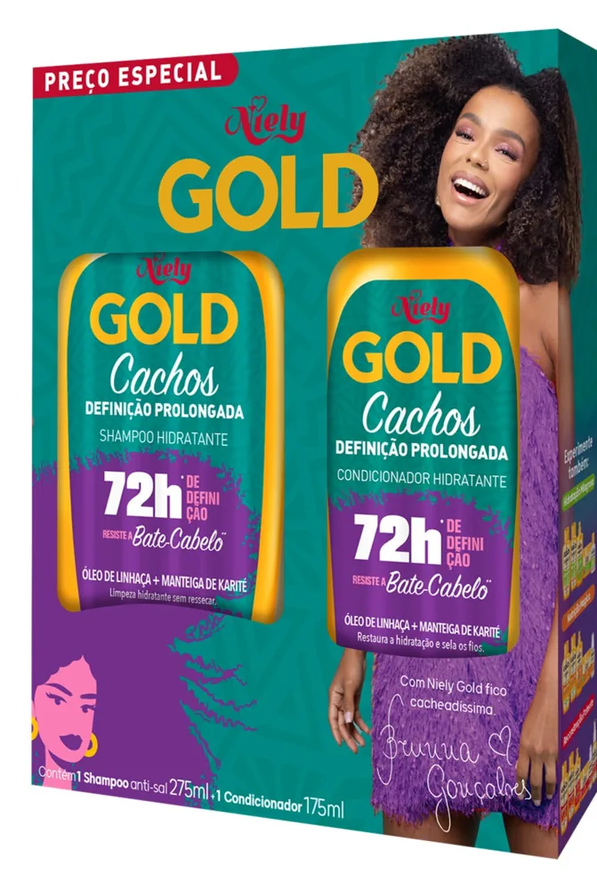 Kit Shampoo Niely Gold Cachos Definição Prolongada 72h 275ml 1 Uni + Condicionador Definição Prolongada 72h 175ml 1 Uni
