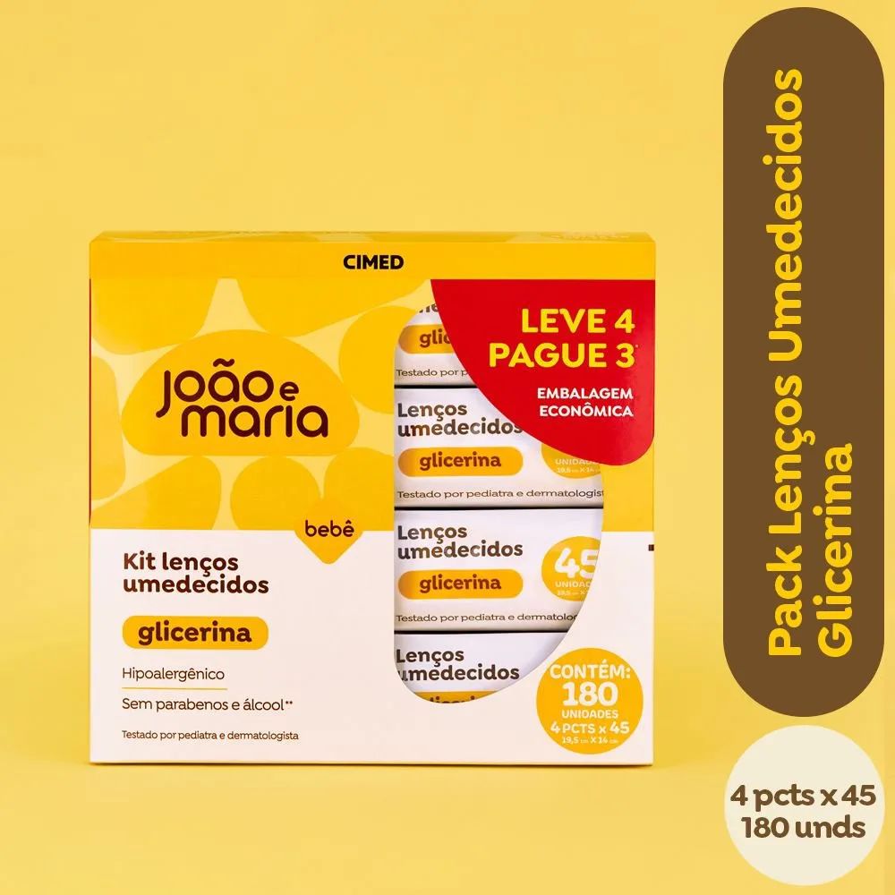 Kit Lenço Umedecido João E Maria Com Fragrância Bebê Pacote 4 Und 45 Unidades Cada Leve 4 Pague 3