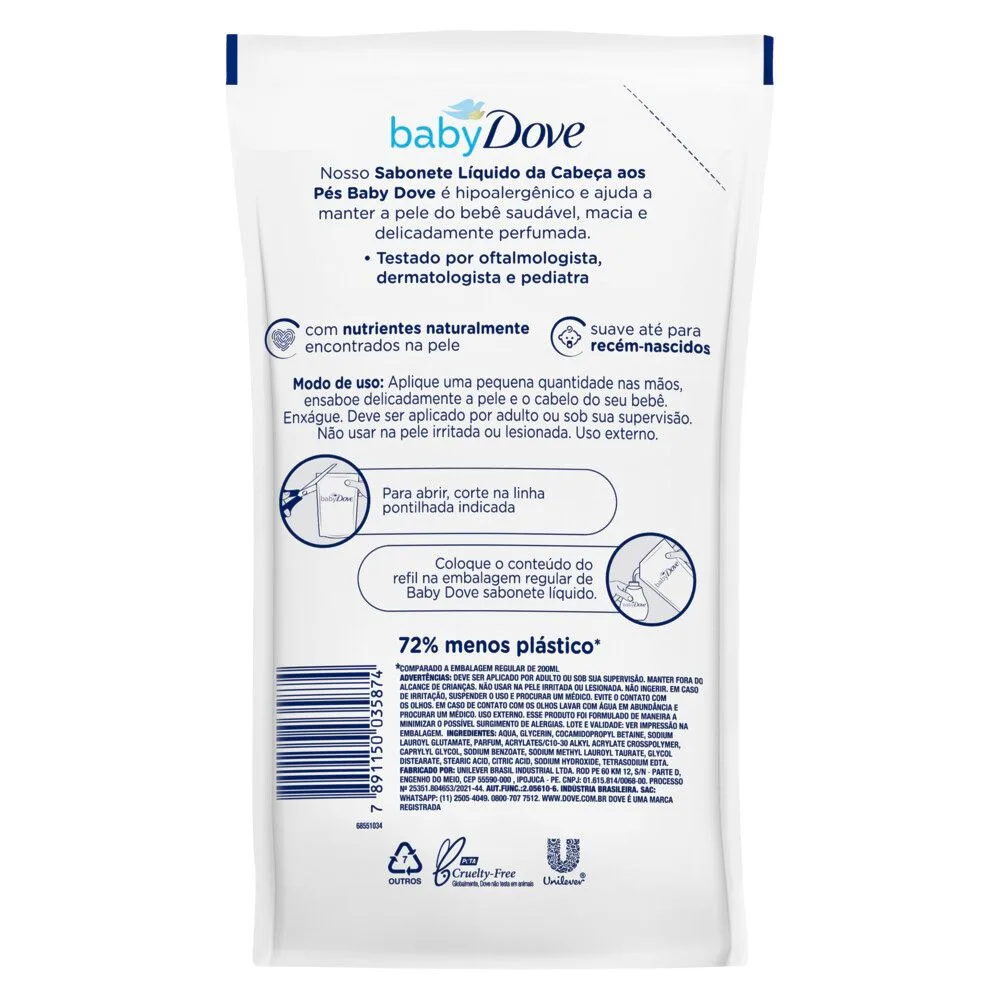 Sabonete Líquido Infantil Baby Dove Hidratação Enriquecida Refil 180ml