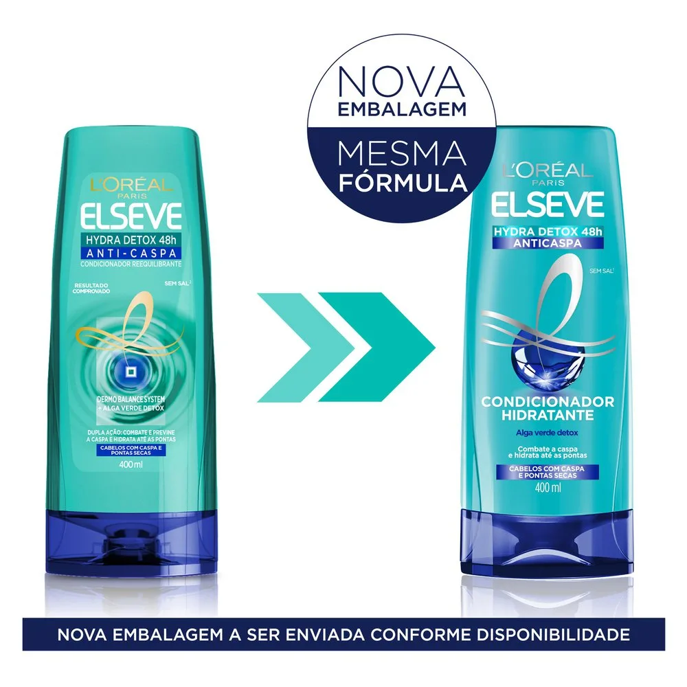 Condicionador Elseve Hydra Detox Anticaspa 48h Reequilibrante 400ml