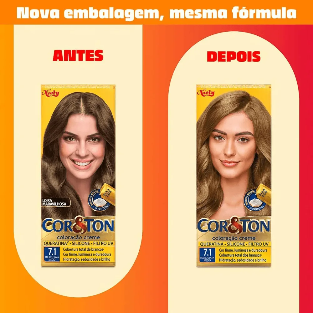 Coloração Niely Cor&Ton Louro Médio Cinza 7.1
