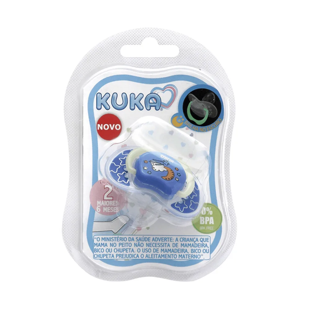 Chupeta Kuka Lumina Ortodôntica +6 meses Brilha no Escuro Silicone Azul Tamanho 2 1 Unidade