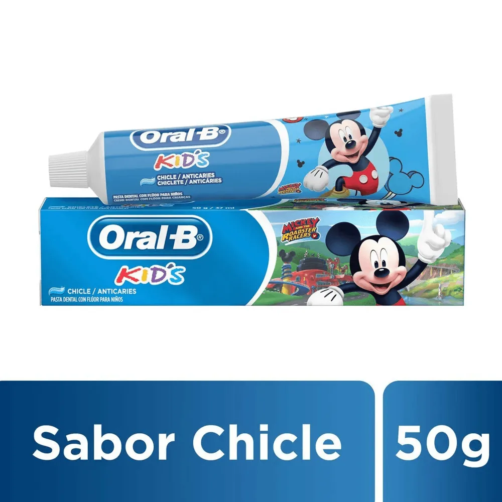 Creme Dental Infantil Oral-B Kids Mickey Anticáries com Flúor Zero Açúcar Sabor Bubble Gum 50g