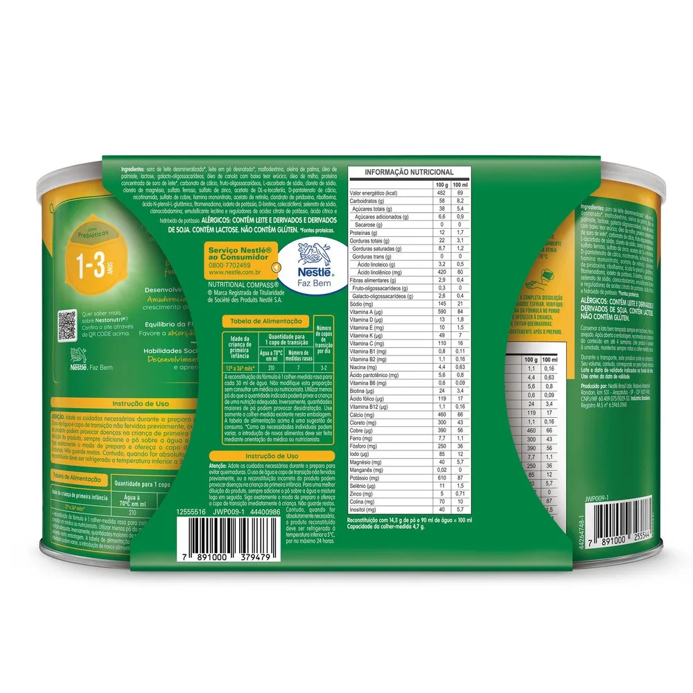 Kit Fórmula Infantil Nestonutri de 1 a 3 Anos 800g 2 Unidades Ganhe 20% de Desconto na Segunda Lata
