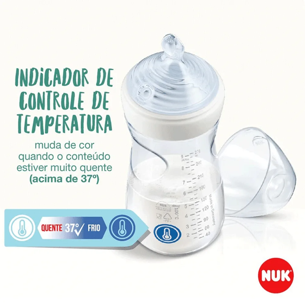 Mamadeira NUK Essence Smart Flow +6 meses Controle de Temperatura Fluxo Médio Azul Tamanho 2 270ml 1 Unidade
