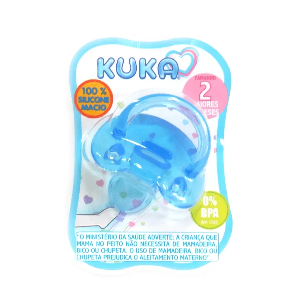 Chupeta Kuka Soft Ortodôntica +6 meses Silicone Sem BPA Azul Tamanho 2 1 Unidade