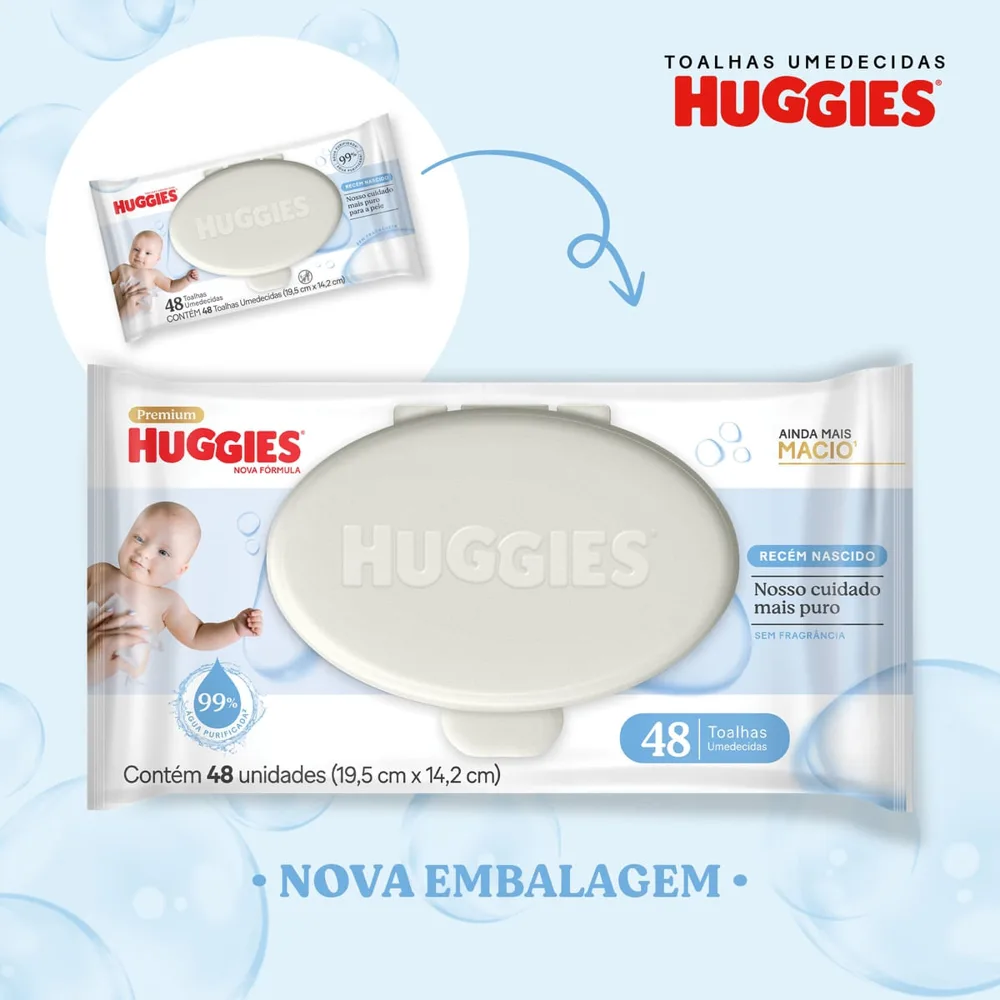 Lenços Umedecidos Huggies Recém-Nascido Sem Fragrância 192 Unidades