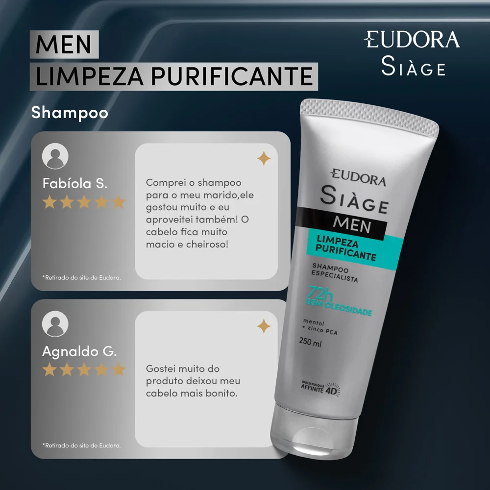 Shampoo Eudora Siàge Men Limpeza Purificante 250ml