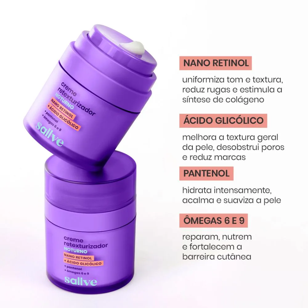 Creme Sallve Retexturizador Noturno Com Nano Retinol 30g