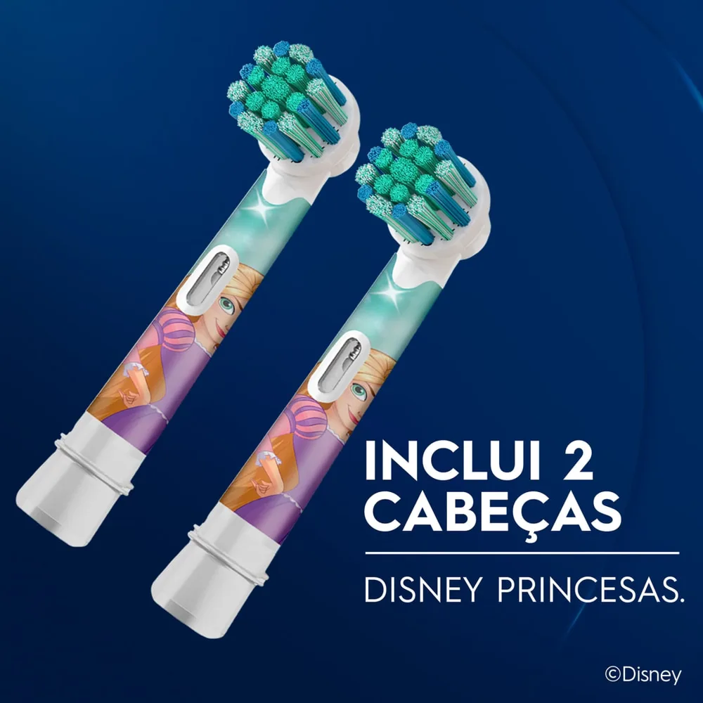 Refil Escova Dental Elétrica Infantil Oral-B Kids Disney Princesas Cerdas Macias +3 anos 2 Unidades