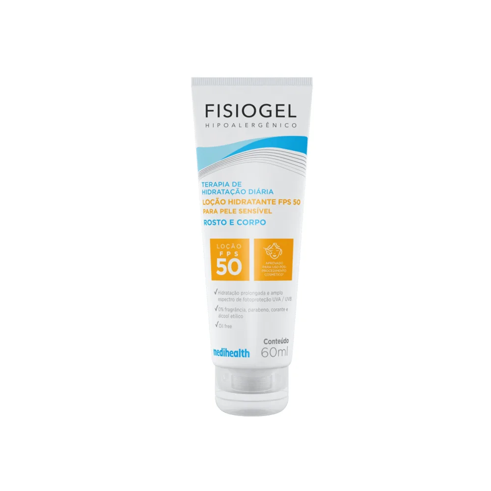 Loção Hidratante Fisiogel Hipoalergênico Sem Fragrância FPS50 60ml