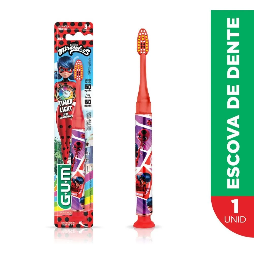 Escova Dental Infantil GUM Miraculous Cerdas Macias 1 Unidade
