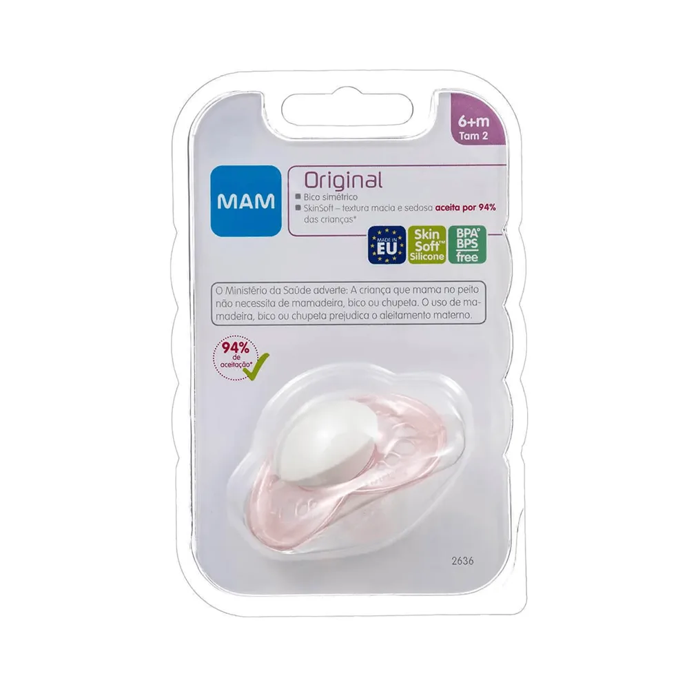 Chupeta MAM Original Anatômica +6 meses SkinSoft Silicone Rosa 1 Unidade