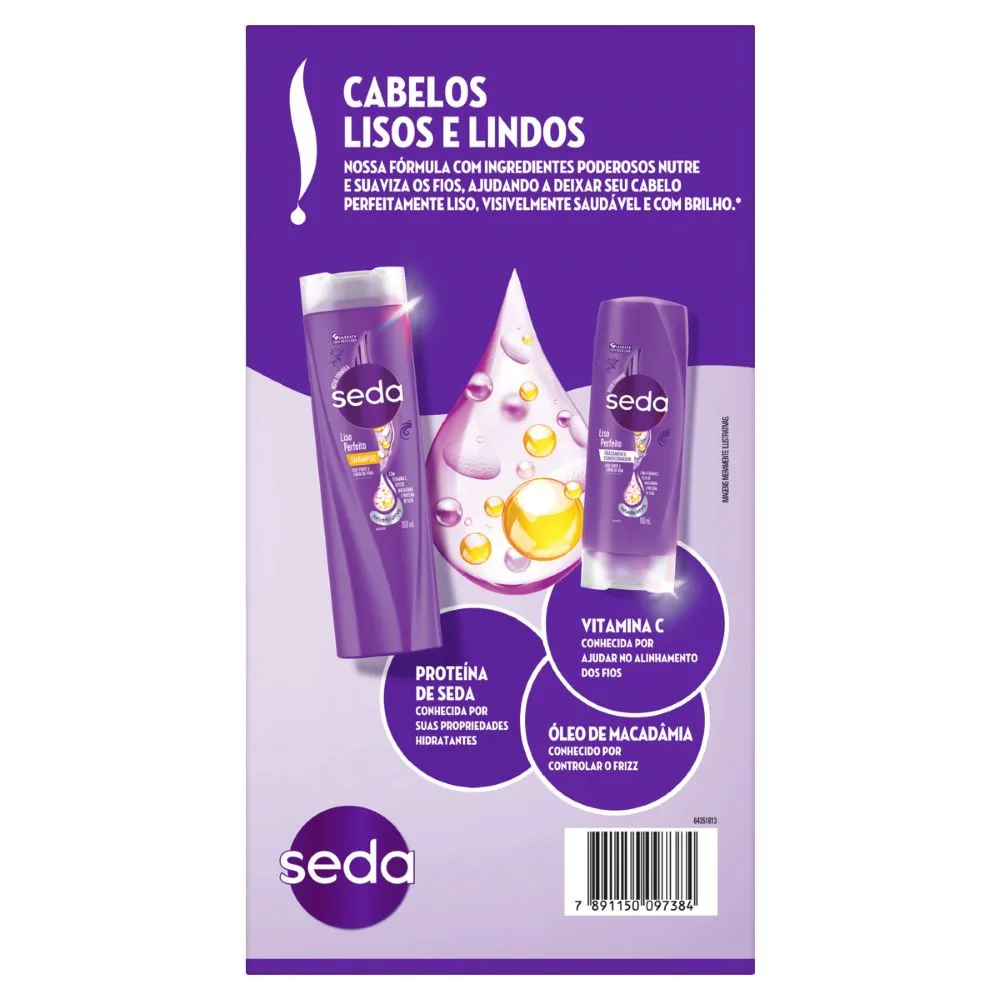 Kit Shampoo Seda Liso Perfeito 300ml 1 Unidade + Condicionador Seda Liso Perfeito 190ml 1 Unidade