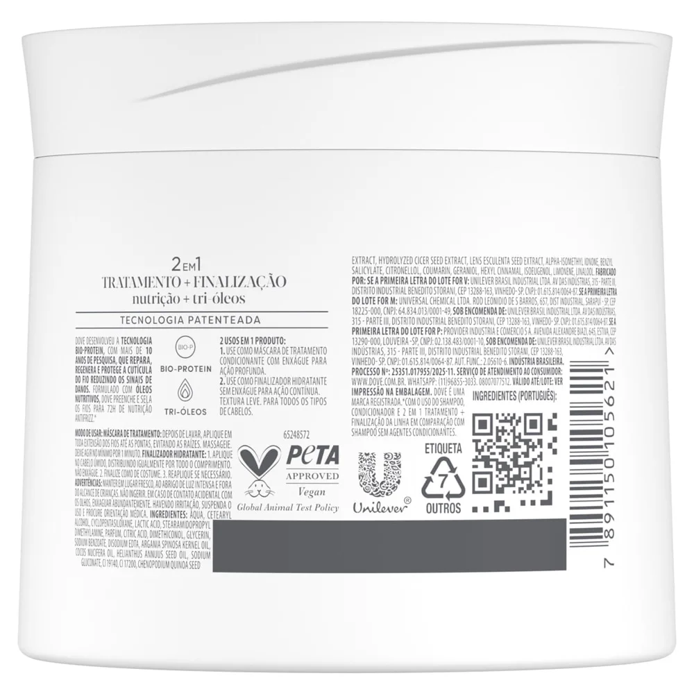 Máscara De Tratamento Capilar Dove Nutrição + Tri-Óleos 320g