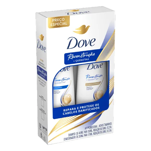 Kit Shampoo Dove Reconstrução + Queratina 350ml 1 Unidade + Condicionador Dove Reconstrução + Queratina 175ml 1 Unidade