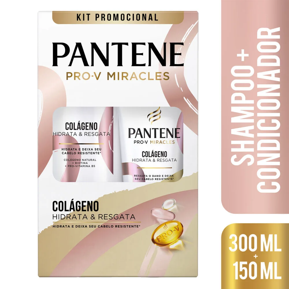 Kit Shampoo Pantene Pro-V Miracles Colágeno Hidrata & Resgata 300ml 1 Uni + Condicionador Hidrata & Resgata 150ml 1 Uni