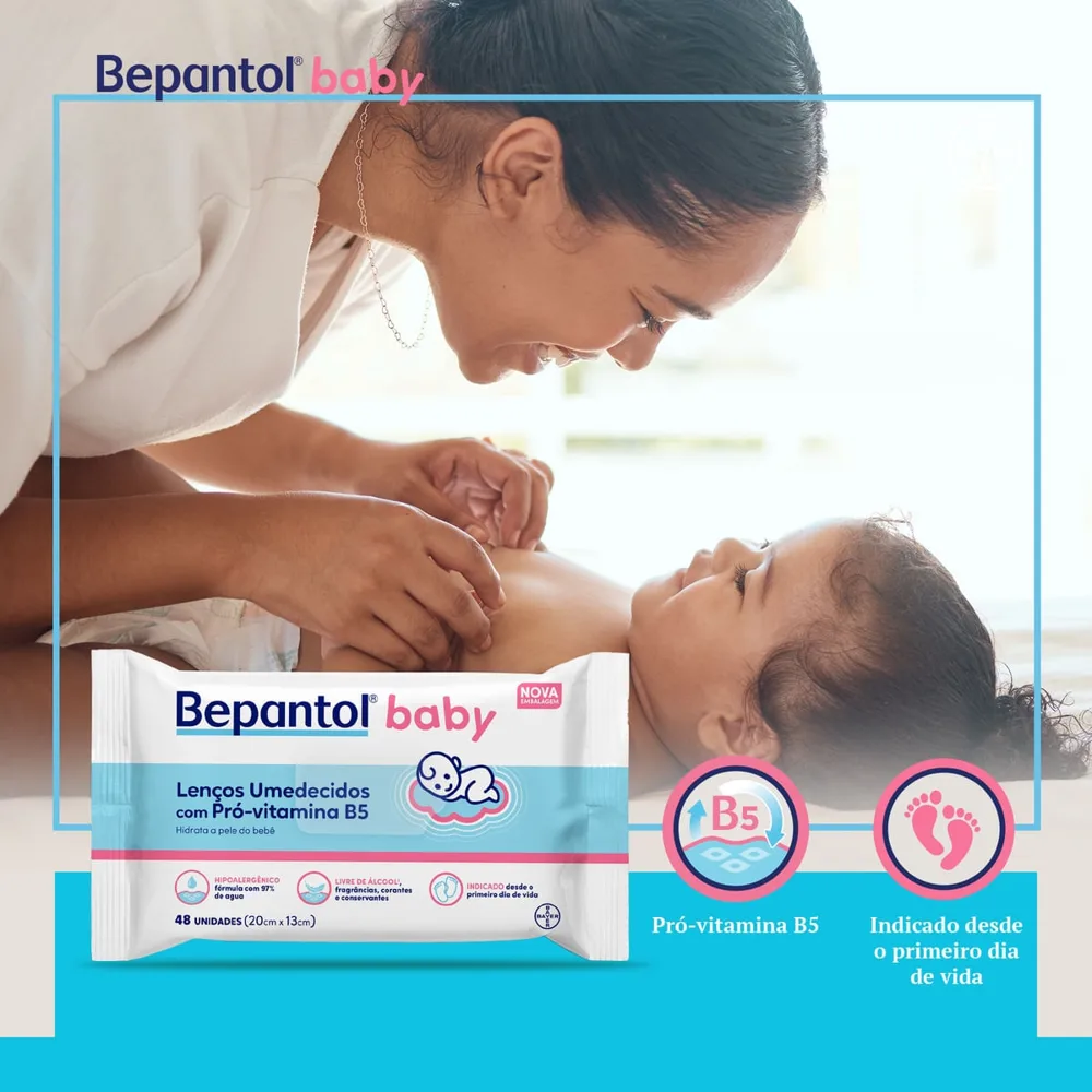 Lenços Umedecidos Bepantol Baby Sem Fragrância Hipoalergênico com Pró-Vitamina B5 48 Unidades 4 pacotes Leve 4 Pague 3
