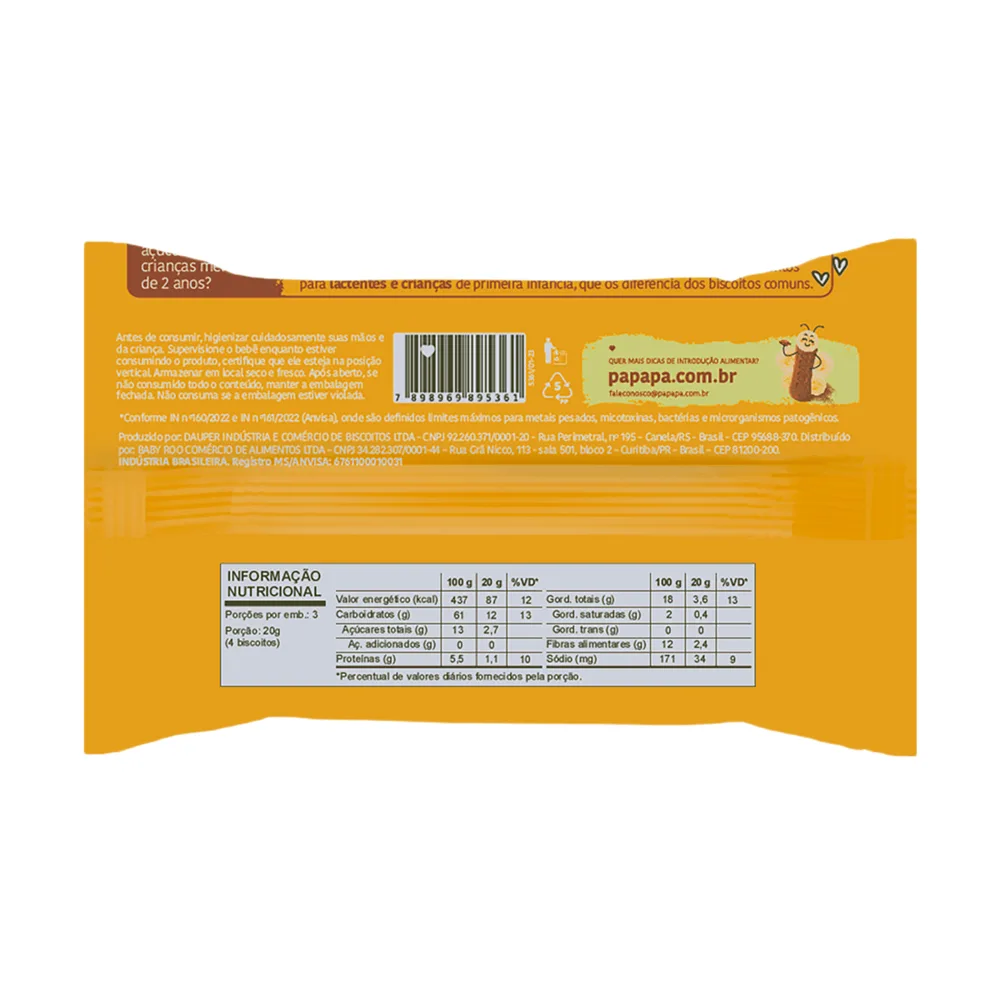Biscoito Infantil Papapá Biscotti Sabor Banana e Cacau Sem Açúcar +10meses 60g