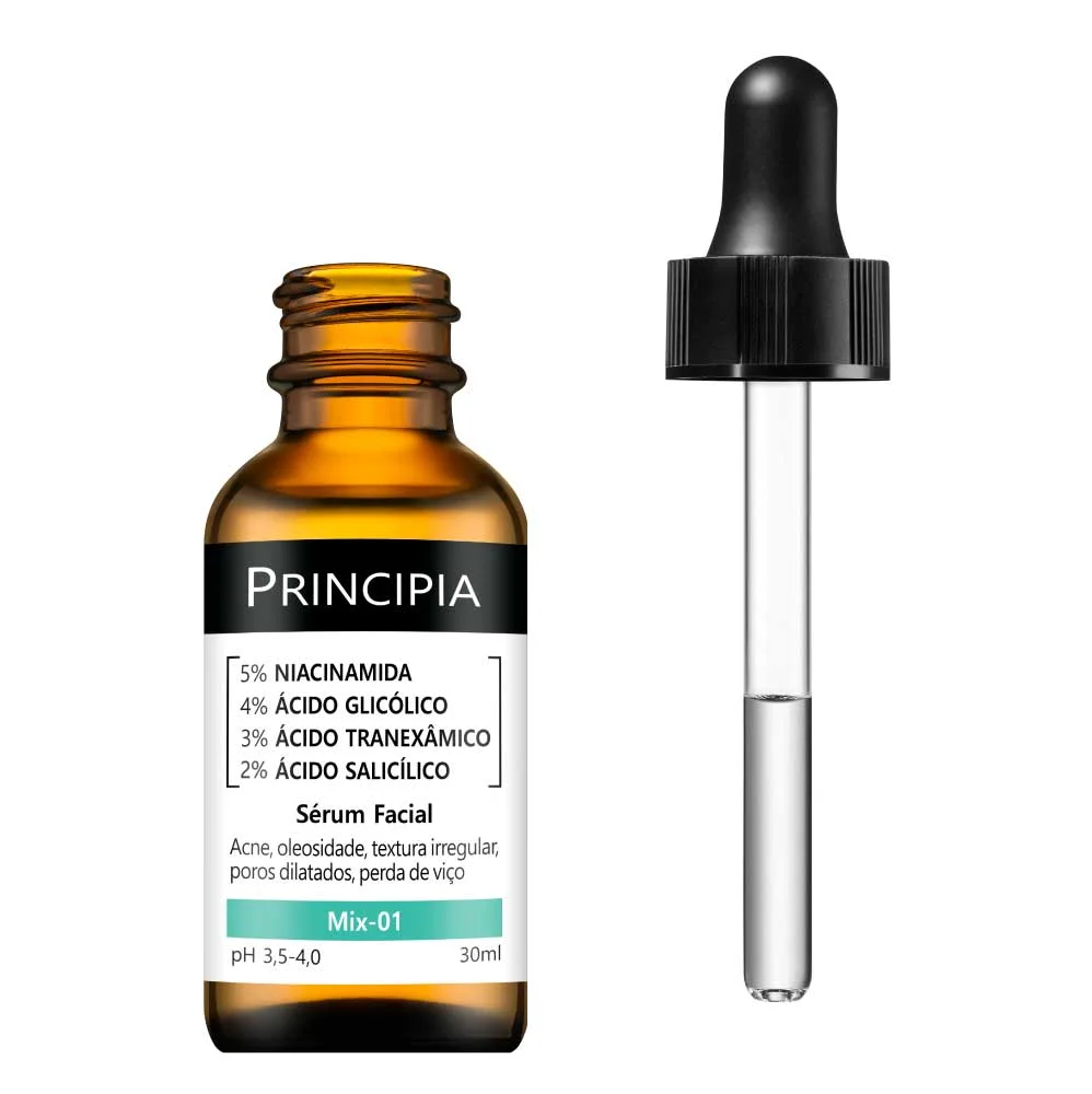 Sérum Facial Principia Mix-01 com Niacinamida 5% Ácido Glicólico 4% Ácido Tranexâmico 3% Ácido Salicílico 2% 30ml