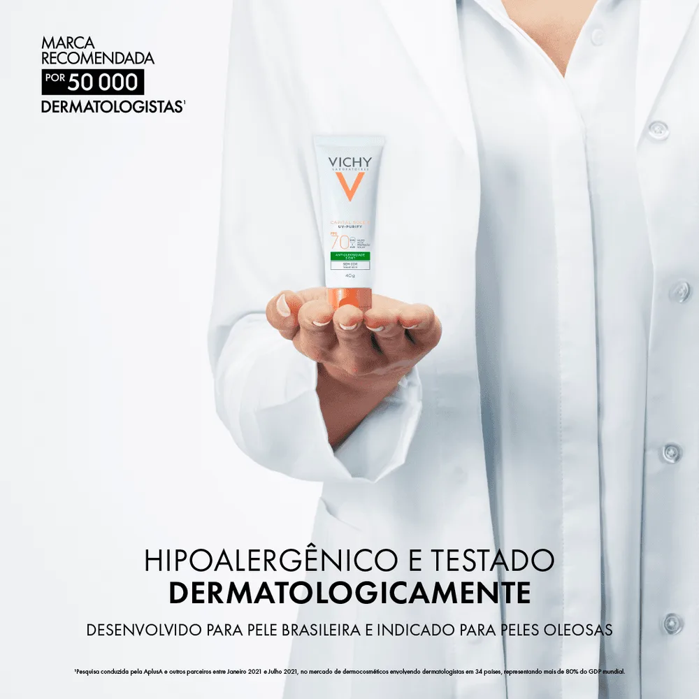Protetor Solar Facial Vichy Capital Soleil UV-Purify FPS70 Antioleosidade 3 em 1 Sem Cor 40g