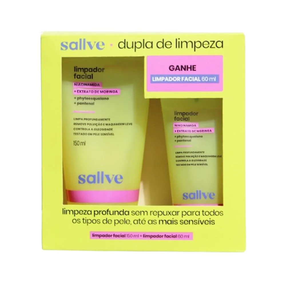 Kit Gel de Limpeza Facial Sallve com Niacinamida 150ml 1 Unidade + Gel de Limpeza Facial Sallve com Niacinamida 60ml 1 Unidade