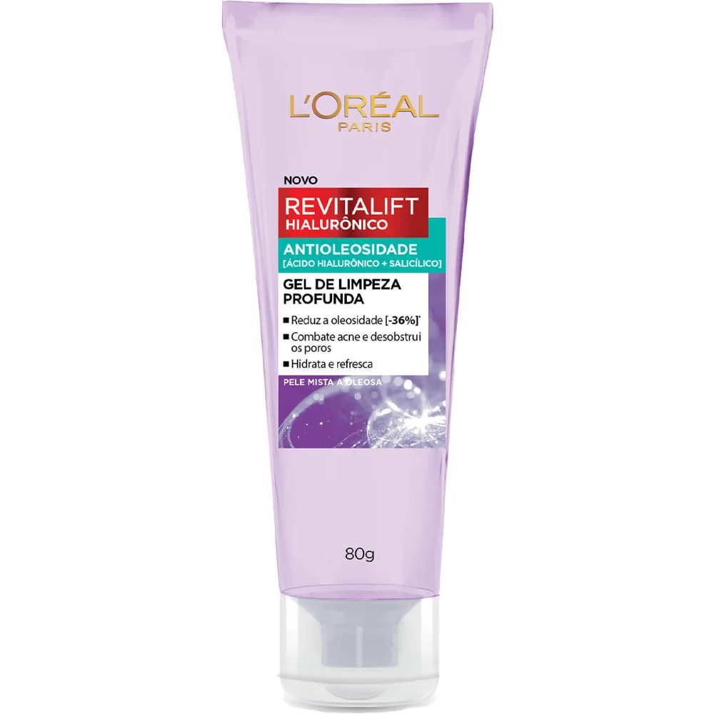 Gel de Limpeza Facial L'Oréal Paris Revitalift Hialurônico Antioleosidade com Ácido Salicílico 80g