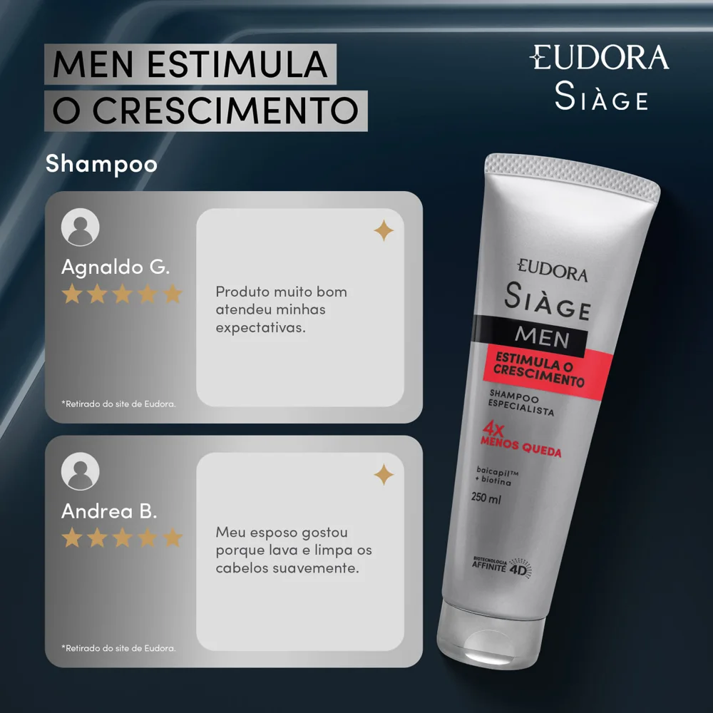 Shampoo Eudora Siàge Men Estimula o Crescimento 250ml