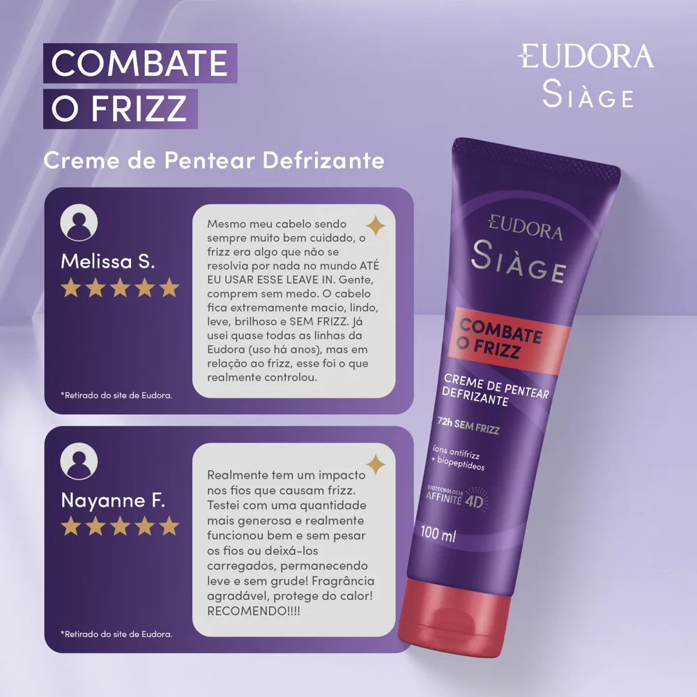 Creme de Pentear Eudora Siàge Combate o Frizz 100ml