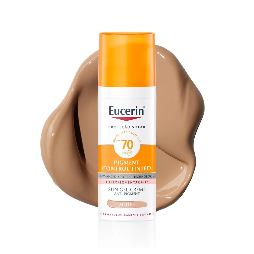Protetor Solar Facial Eucerin Sun Pigment Control Tinted FPS70 Gel Creme Tom Médio 50ml