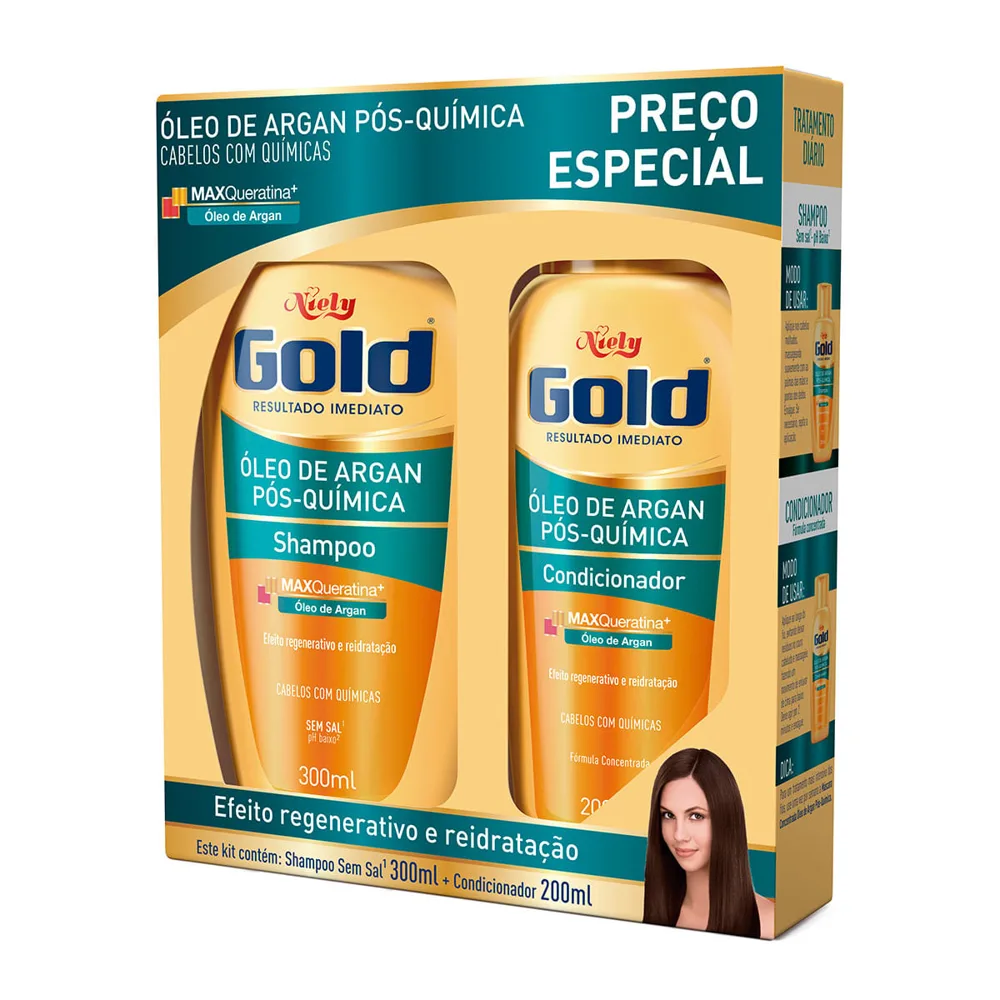Kit Shampoo Niely Gold Pós Química 275ml 1 Unidade + Condicionador Niely Gold Pós Química 175ml 1 Unidade
